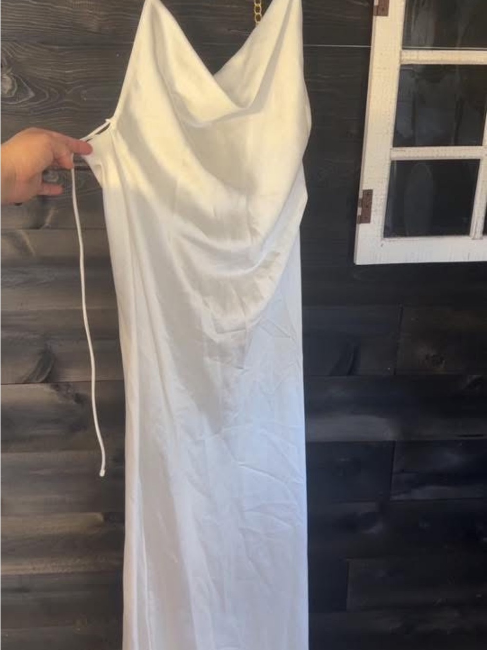 White Satin Cowl Neck Slip Dress